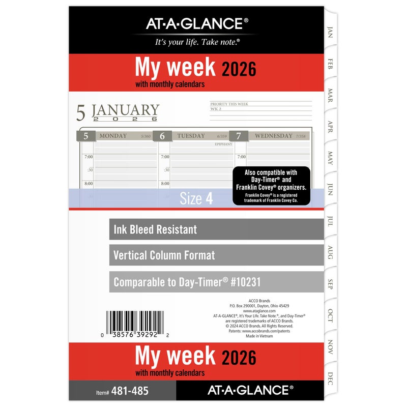 آت-أ-جلانس إعادة تعبئة مخطط AT-A-GLANCE 2026، أسبوعيًا وشهريًا، 5.5 بوصة × 8.5 بوصة، حجم المكتب 4، نمط العمود، أوراق فضفاضة (481-485-26) - Image 1